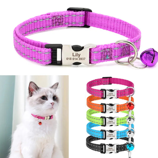 Personalized Reflective Cat Collar with Bell